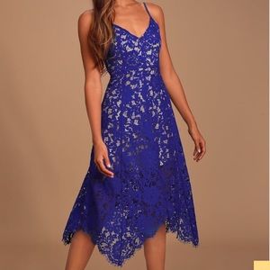 One wish Royal blue lace midi dress